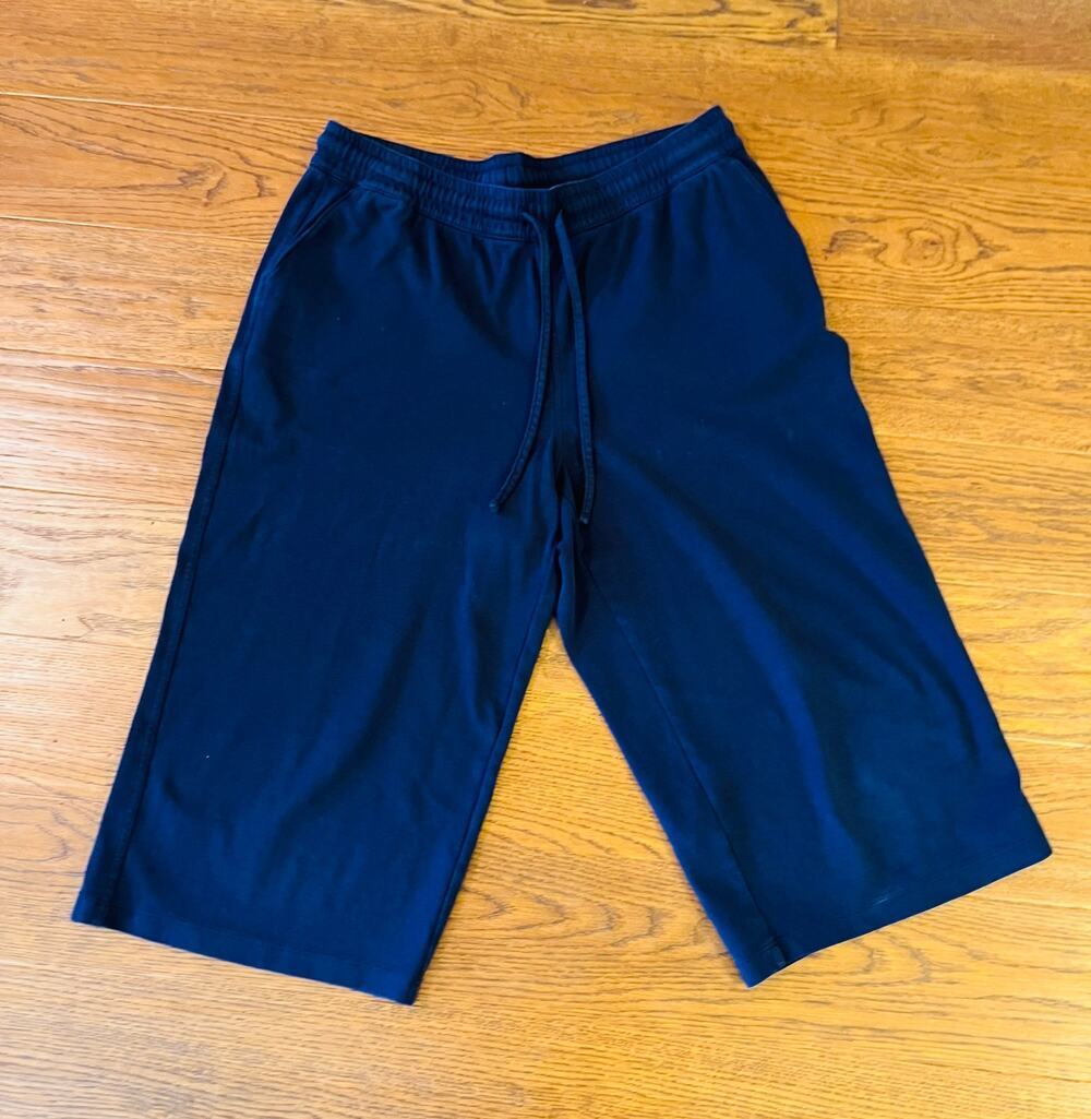 Lands’ End Sport Knit Cropped Pants Women’s Large Navy Pull-On Stretch Casual